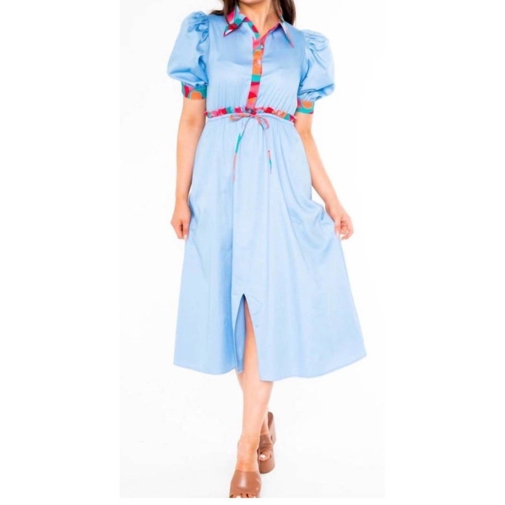 Alden Adair Taylor Dress In Roller Skate Blue Puff Sleeve Midi Retro Modest Sz S